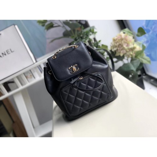 Sac à dos Chanel Cuir de veau grainé Métal doré A57571 noir