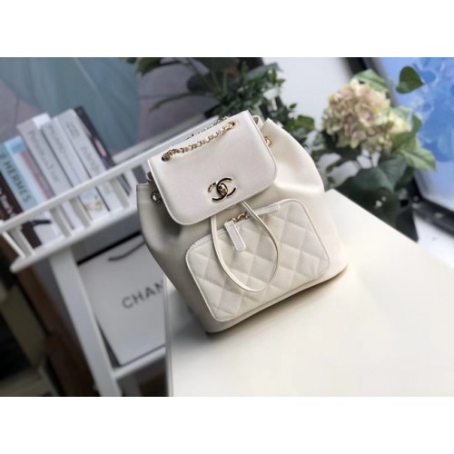 Chanel sac à dos Veau grainé Métal doré A57571 blanc