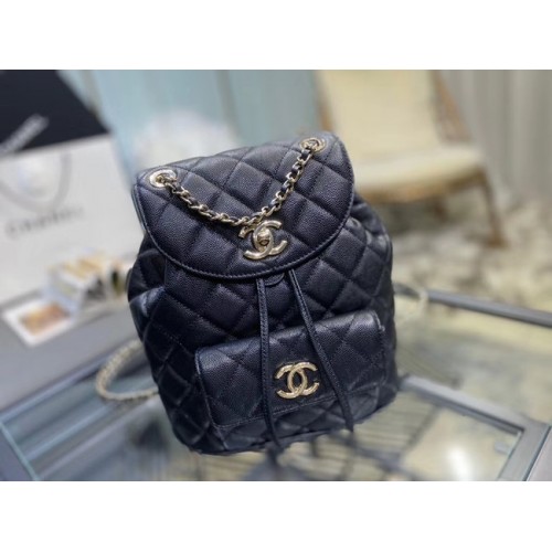 Chanel sac à dos Veau grainé Métal doré AS1371 noir