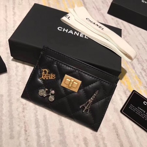 Porte-cartes Chanel Cuir de veau vieilli A80611 noir