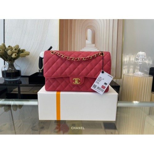 Chanel sac à main classique Veau Grainé&Métal Doré 01112 rouge
