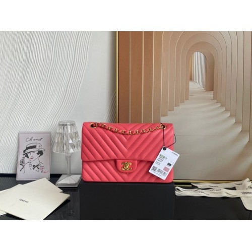 Chanel sac à main classique Lambskin gold Metal V01112 rose