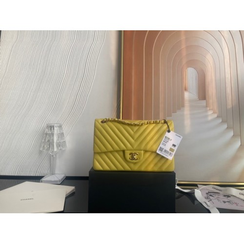 Chanel sac à main classique Agneau métal doré V01112 jaune