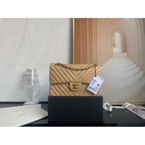 Chanel sac à main classique Agneau métal argenté V01112 marron