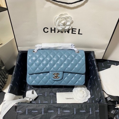 Chanel sac à main classique Agneau&Métal argenté 01112 bleu