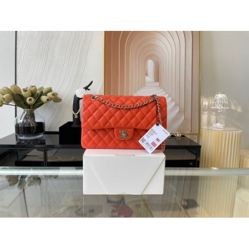 Chanel sac à main classique Agneau&Métal argenté 01112 orange
