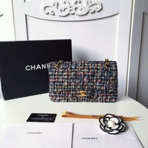 Chanel sac à main classique Tweed Tresse Métal Doré A01112-3