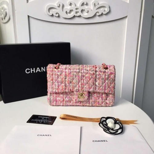Chanel sac à main classique Tweed Tresse Métal Doré A01112-5