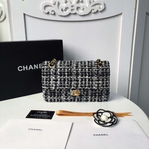 Chanel sac à main classique Tweed Tresse Métal Doré A01112-6