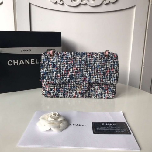 Chanel sac à main classique Tweed Tresse Métal Argenté A01112-1