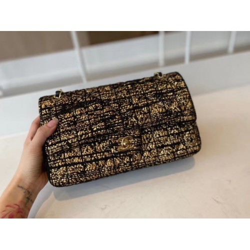 Chanel sac à main classique Tweed Métal Doré A01112-2