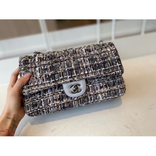 Chanel sac à main classique Tweed Métal argenté A01112-3