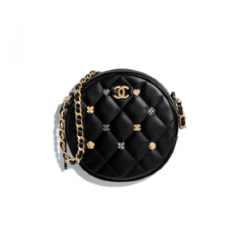 Chanel pochette avec chaîne Agneau Métal Doré A81620 noir
