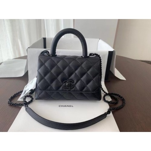 Chanel coco mini sac à rabat avec poignée supérieure AS2215 noir