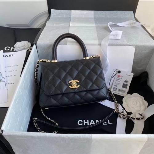 Chanel coco mini sac à rabat avec poignée supérieure AS2215 noir
