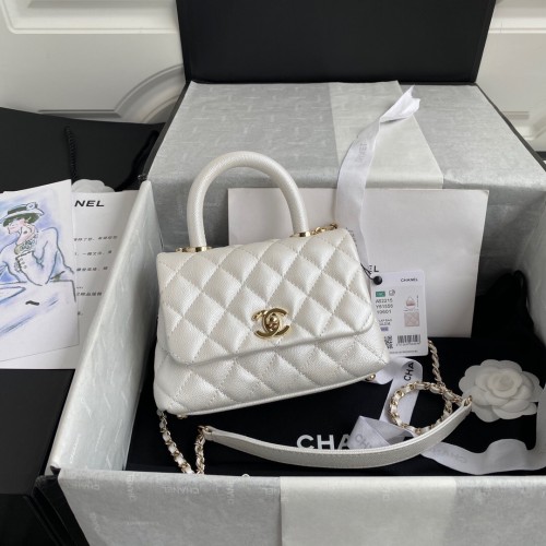 Chanel coco mini sac à rabat avec poignée supérieure AS2215 blanc
