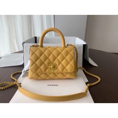 Chanel coco mini sac à rabat avec poignée supérieure AS2215 jaune