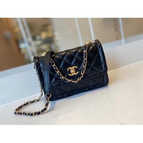Chanel sac à rabat Veau Métal Doré AS2055 noir