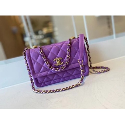 Chanel sac à rabat Veau Métal Doré AS2055 violet