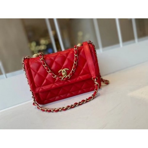Chanel sac à rabat Veau Métal Doré AS2055 rouge