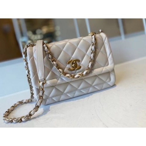 Chanel sac à rabat Cuir de veau Métal doré AS2055 blanc