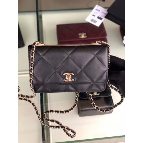 Chanel sac à rabat Agneau Métal Doré 3798 noir