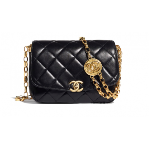 Chanel sac à rabat Agneau Métal Doré AS2222 noir