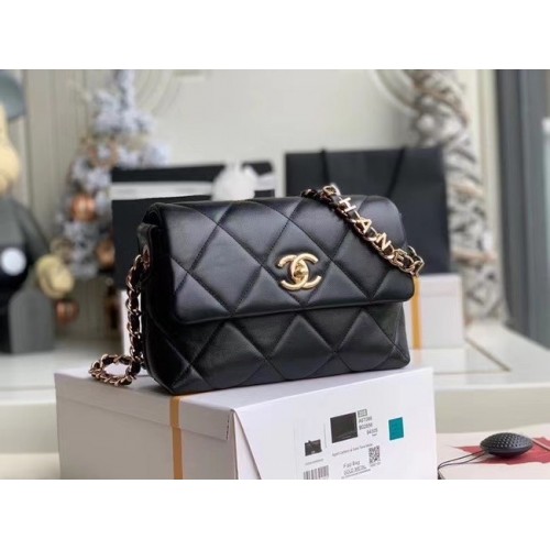 Chanel sac à rabat Agneau Métal Doré AS2299 noir