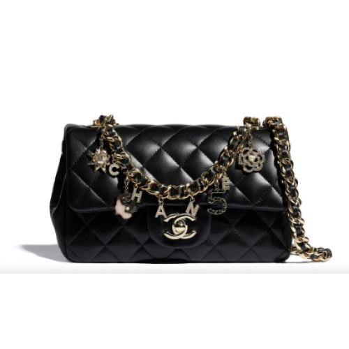 Chanel Sac à rabat Agneau Métal Doré AS2326 Noir