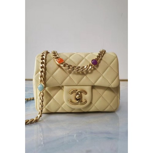 Chanel Sac à rabat Agneau Résine Métal doré AS2379 Jaune