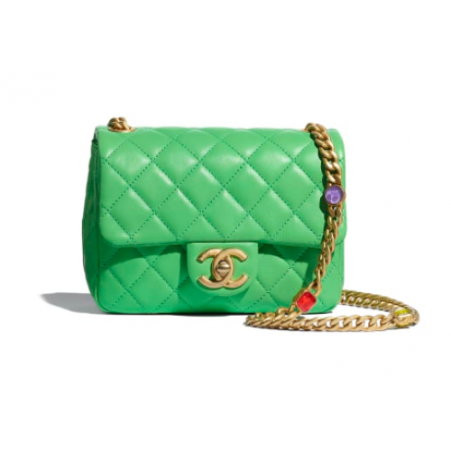 Chanel sac à rabat Agneau Résine Métal Doré AS2379 vert