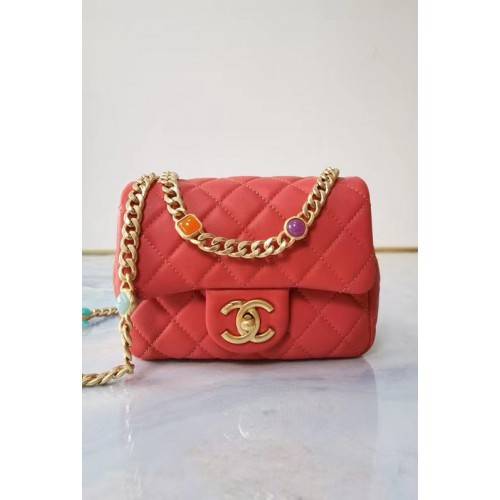 Chanel sac à rabat Agneau Résine Métal Doré AS2379 rouge
