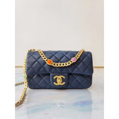 Chanel Sac à rabat Agneau Résine Métal Doré AS2380 Marine