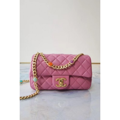 Chanel Sac à rabat Agneau Résine Métal doré AS2380 Rose