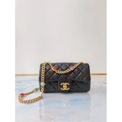 Chanel sac à rabat Agneau Résine Métal Doré AS2380 noir