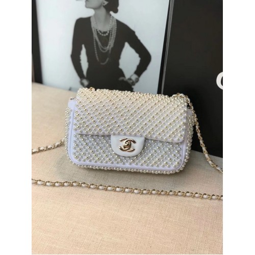 Chanel sac à rabat sac perle A1116 Blanc