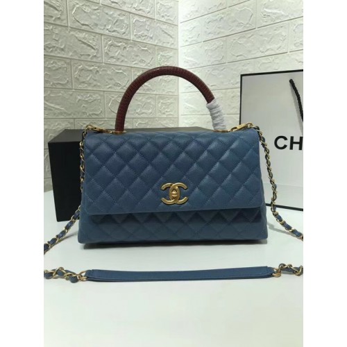 Sac à rabat Chanel avec poignée supérieure bordeaux A92991 Bleu