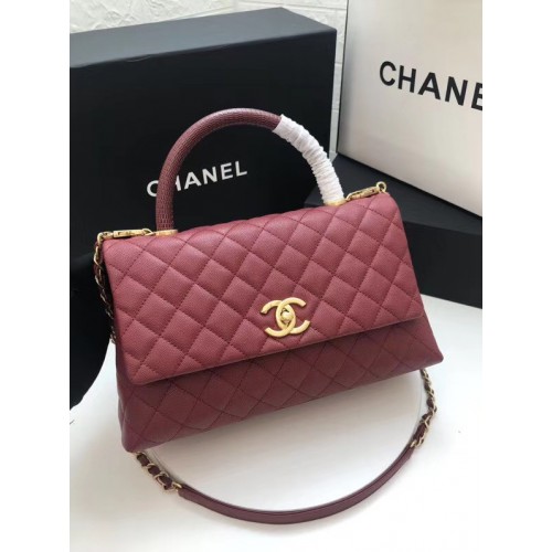 Sac à rabat Chanel avec poignée supérieure bordeaux A92991 Bordeaux