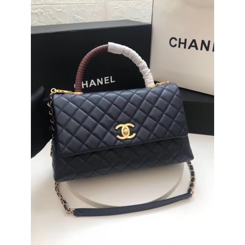 Sac à rabat Chanel avec poignée supérieure bordeaux A92991 Bleu foncé