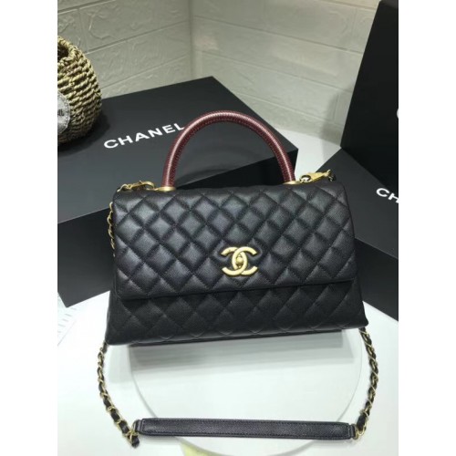 Chanel sac à rabat avec poignée supérieure rouge A92991 noir