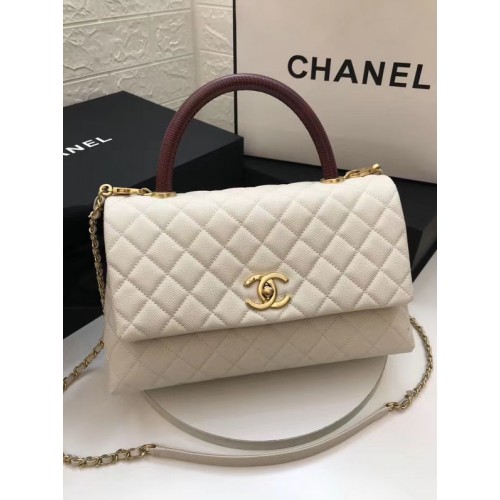 Chanel sac à rabat avec anse supérieure rouge A92991 blanc