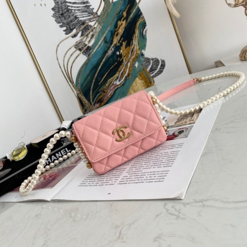 Chanel porte-monnaie à rabat avec chaîne 81085 rose