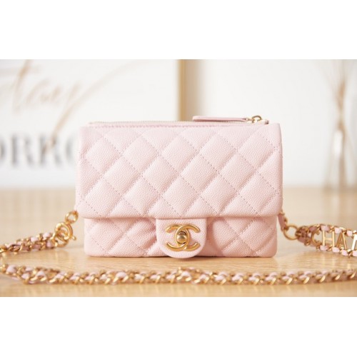 Pochette Chanel en cuir de veau grainé AS3225 rose