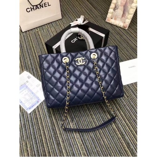 Chanel grand cabas Cuir de veau vieilli Métal doré A57974 bleu