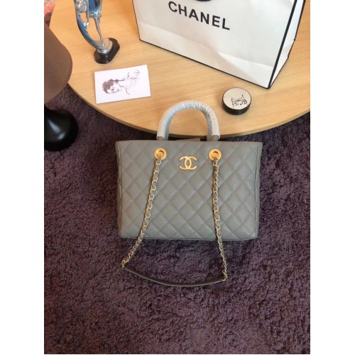 Chanel grand cabas Cuir de veau Métal doré A57974 gris