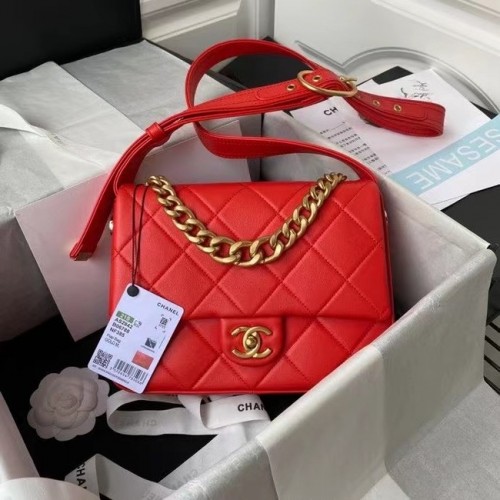 Chanel sac à bandoulière en cuir AS2842 rouge