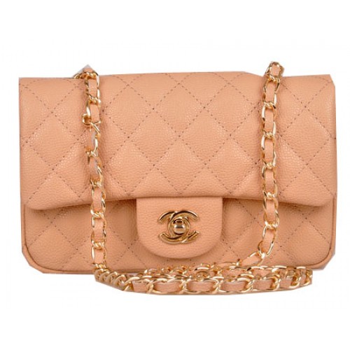 Chanel mini sac à rabat classique motif cannage abricot 1117 or