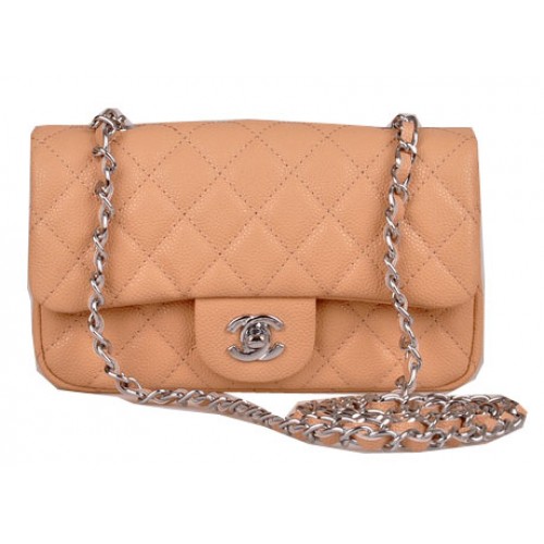 Chanel mini sac à rabat classique motif cannage abricot 1117 argent