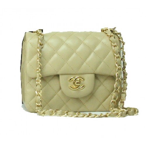 Chanel mini sac à rabat classique cuir abricot 1115 chaîne en or