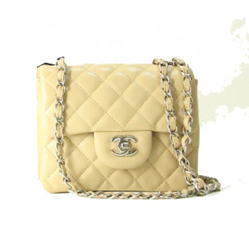 Chanel mini sac à rabat classique cuir abricot 1115 chaîne argentée